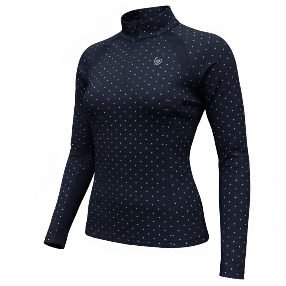 AriatTEK Navy Polka Dot Baselayer Pullover – Youth L | Equestrian Riding Top